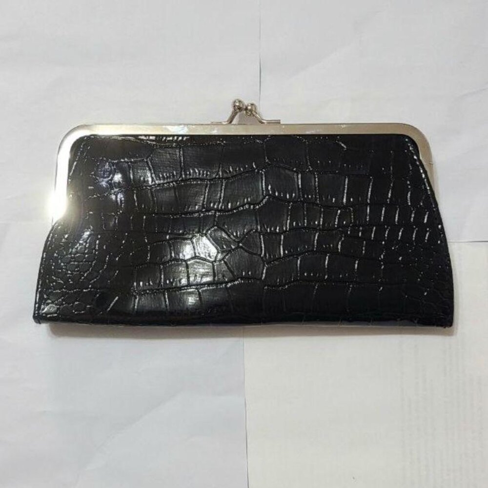 Black Crocodile-Textured Clutch Wallet